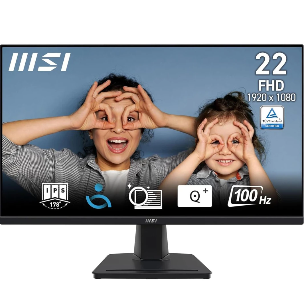 شاشة MSI PRO MP225 المكتبية عالية الدقة مقاس 21.5 بوصة - لوحة IPS بدقة 1920 × 1080، 100 هرتز، شاشة صديقة للعين، قابلة للتعديل - HDMI™، D-Sub (VGA) / ضمان لمدة عامين