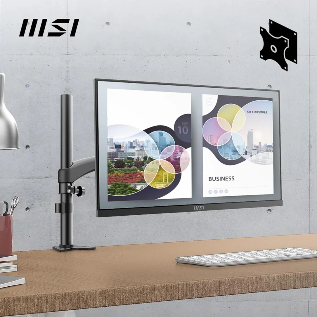 شاشة MSI PRO MP225 المكتبية عالية الدقة مقاس 21.5 بوصة - لوحة IPS بدقة 1920 × 1080، 100 هرتز، شاشة صديقة للعين، قابلة للتعديل - HDMI™، D-Sub (VGA) / ضمان لمدة عامين