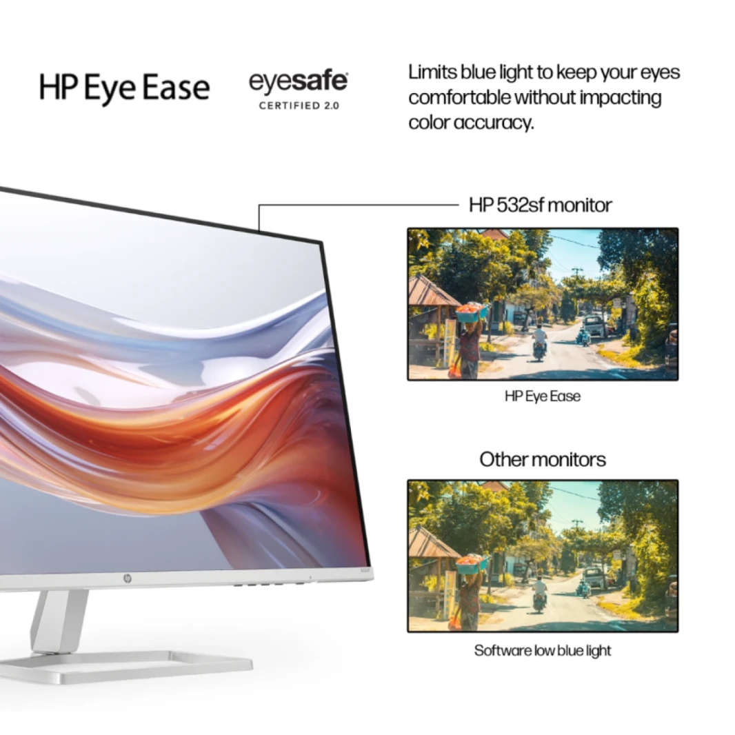 شاشة 2024 HP 532sf Series 5 مقاس 32 بوصة FHD، شاشة FHD (1920 × 1080)، منفذي HDMI، لوحة IPS، 99% sRGB، نسبة تباين 1000:1، 300 شمعة، Eye Ease مع شهادة Eyesafe - فضي وأسود