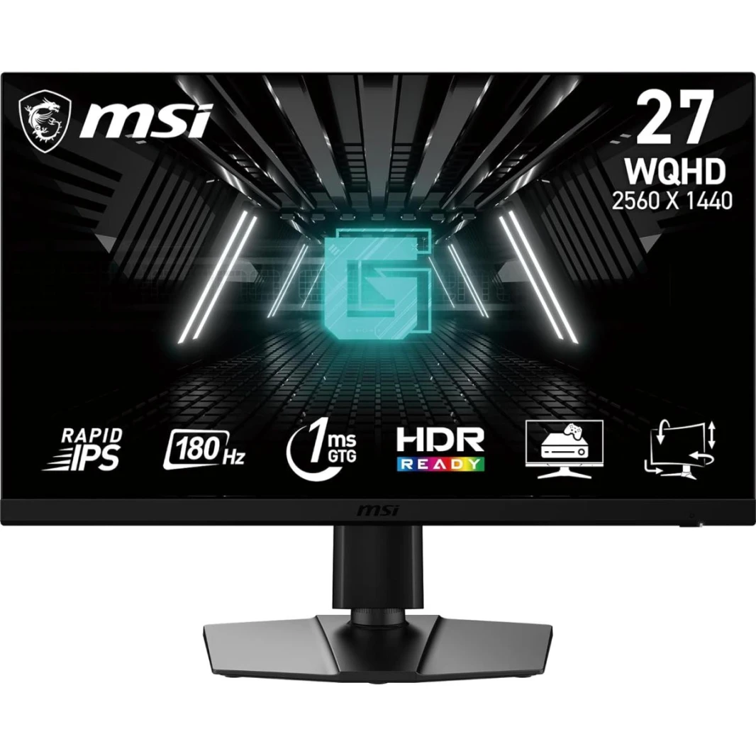 شاشة كمبيوتر MSI G274QPF E2 مقاس 27 بوصة بدقة 2560 × 1440 (WQHD)، 180 هرتز، مزامنة متكيفة، HDMI، DisplayPort، قابلة للتركيب على حامل VESA، قابلة للإمالة، قابلة لضبط الارتفاع، 1 مللي ثانية، أسود
