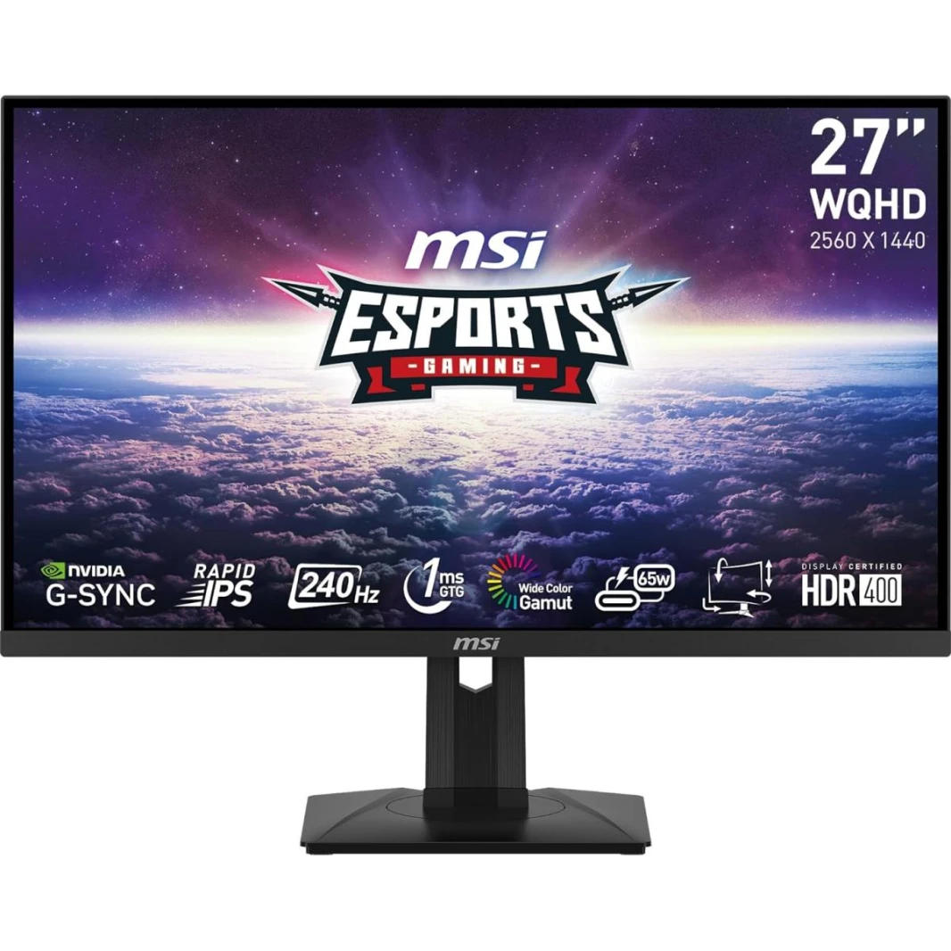 MSI G274QPX، شاشة ألعاب مقاس 27 بوصة، 2560 × 1440 2K، IPS، 1 مللي ثانية، 240 هرتز، VESA DisplayHDR 400، متوافقة مع G-Sync، HDMI، Displayport، ارتفاع قابل للتعديل، محوري، أسود