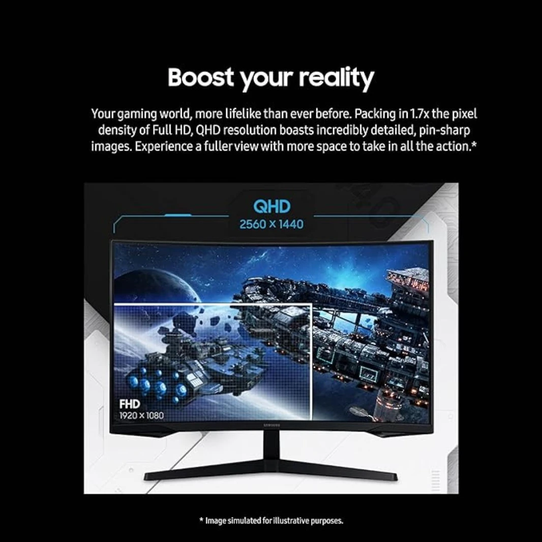 شاشة ألعاب Samsung Odyssey G5 (CG55) مقاس 27 بوصة، بدقة 2K QHD (2560 × 1440)، وتردد 165 هرتز، ووقت استجابة 1 مللي ثانية، وتقنية HDR10، ومنحنية 1000R، ودعم FreeSync - ضمان لمدة 3 سنوات