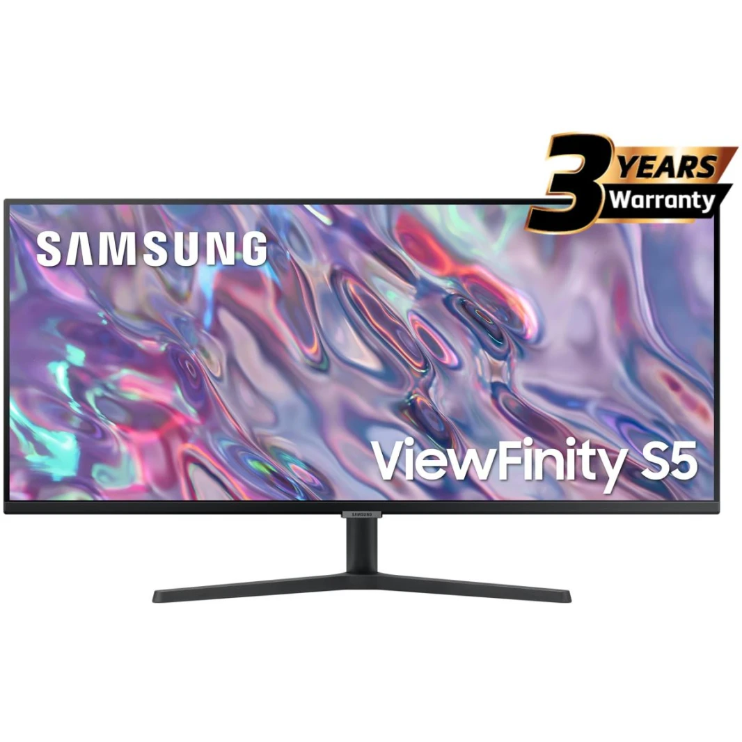 شاشة مسطحة للأعمال مقاس 34 بوصة من SAMSUNG ViewFinity S5 (C500) UWQHD (3440 X 1440) VA، 100 هرتز، 5 مللي ثانية، 10 بت، 1.07 مليار لون، HDR10، FreeSync مع شاشة بإطار فائق النحافة - ضمان لمدة 3 سنوات