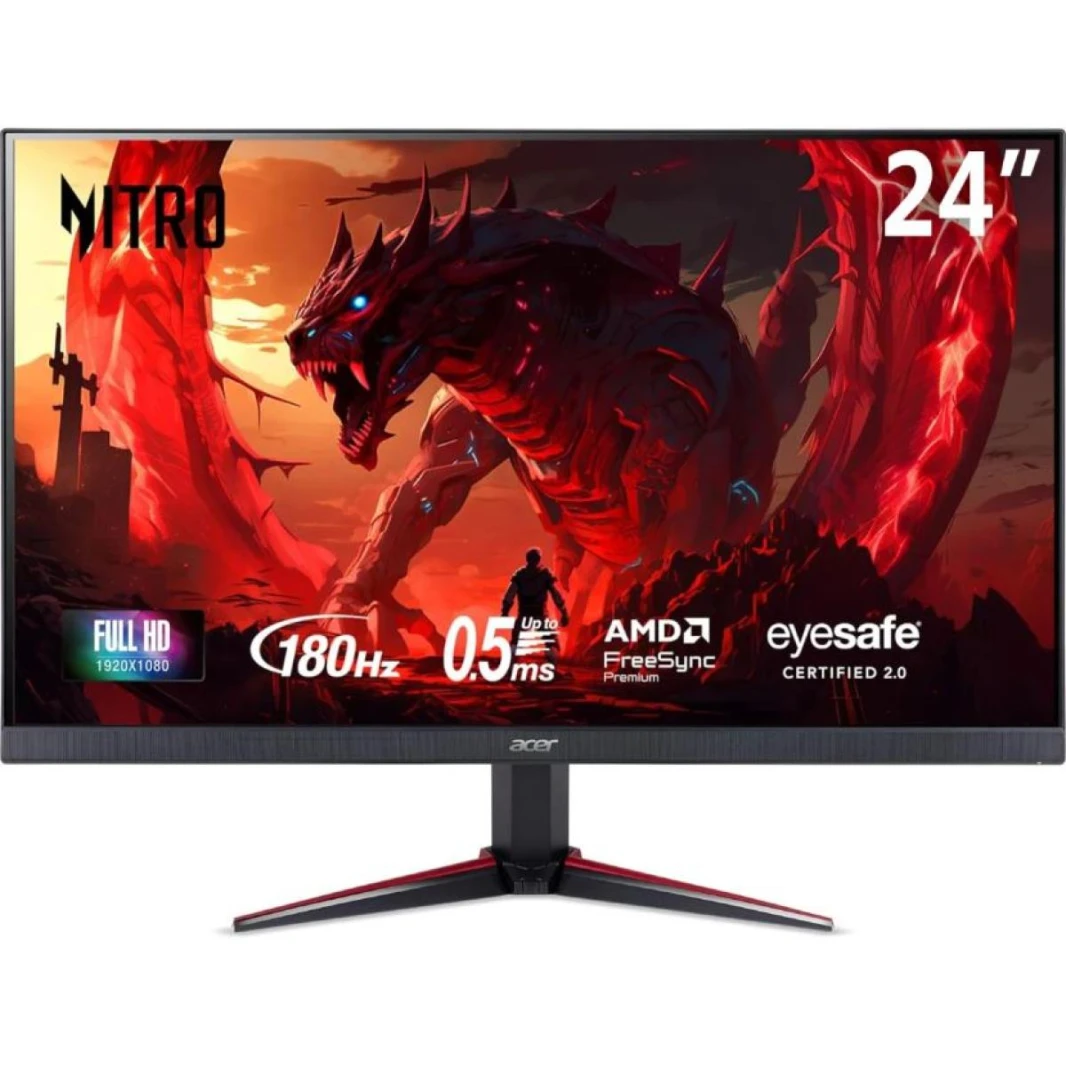 شاشة ألعاب Acer Nitro VG240Y مقاس 24 بوصة IPS FHD بمعدل تحديث 180 هرتز ووقت استجابة 0.5 مللي ثانية وHDR10 و16.7 مليون لون وعمق ألوان 6 بت و250 شمعة/م² و99% من ألوان sRGB