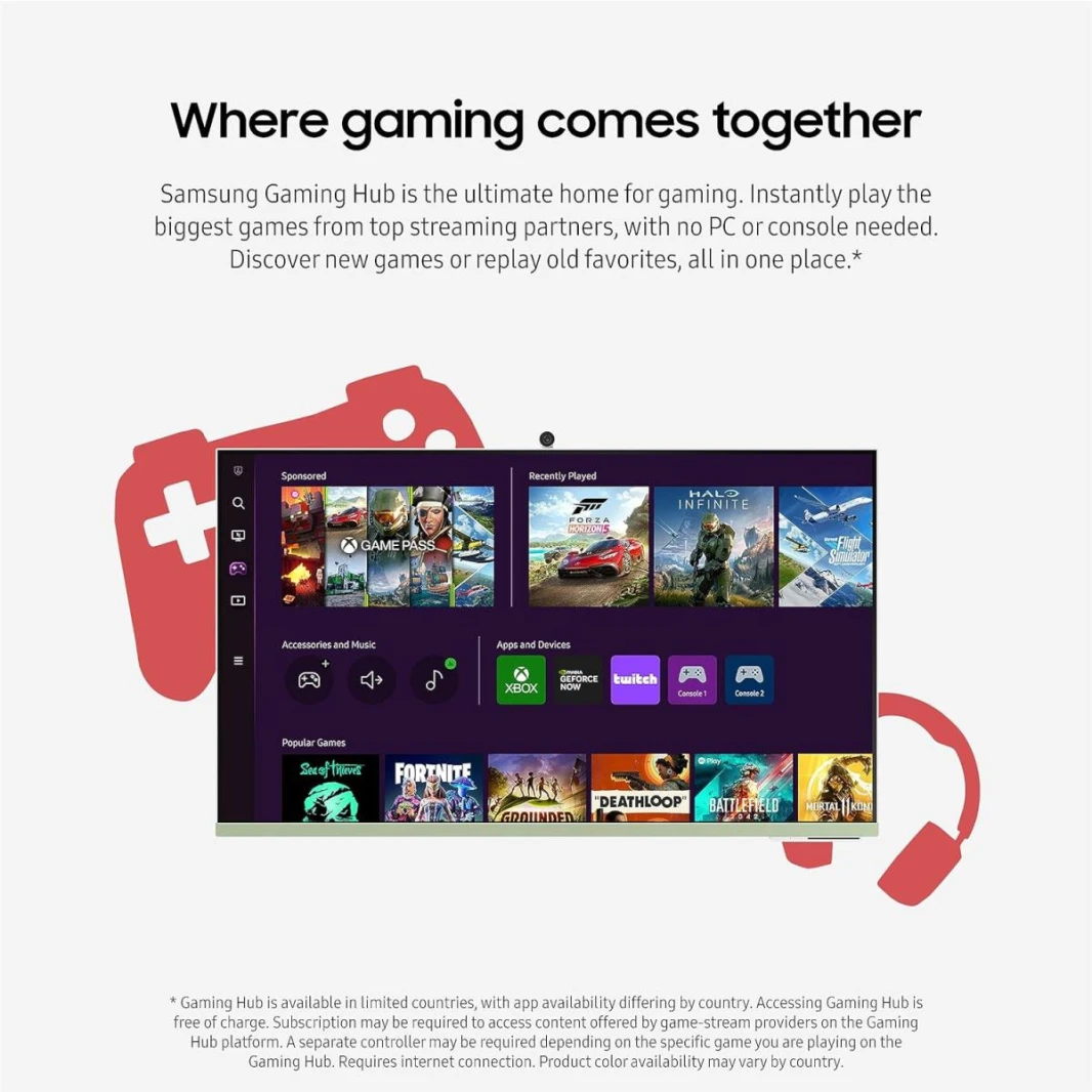 شاشة Samsung M8 Smart 32" 4K UHD، Tizen™ OS Flat Business Monitor، VA، 60Hz، 4ms(GTG)، HDR10+، 99% sRGB، USB Type-C، كاميرا ويب، ميكروفون، مكبرات صوت، جهاز تحكم عن بعد وحامل مريح، أبيض دافئ - ضمان لمد