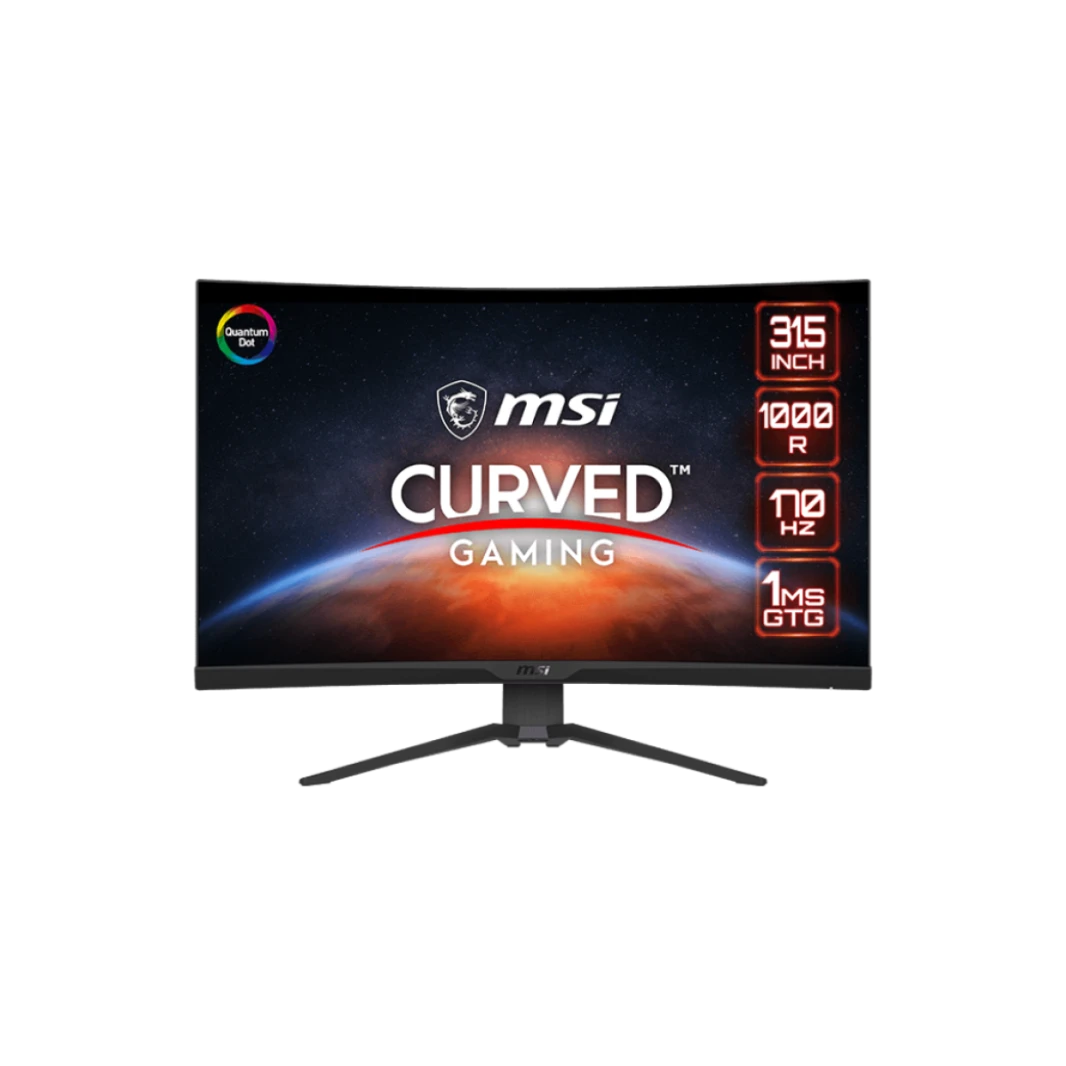 شاشة ألعاب MSI 325CQRF-QD Curve 1000R، 32 بوصة WQHD، 170 هرتز، 1 مللي ثانية VA FreeSync Premium، جاهزة لـ HDR، قابلة للتعديل باللون الأسود / ضمان لمدة 3 سنوات