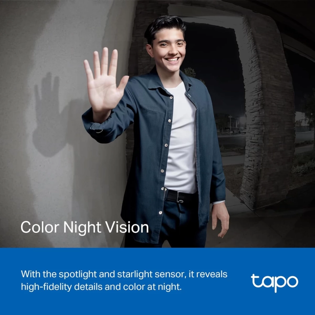 Tapo Tapo D230S1 Smart Video Doorbell Camera Chime Included 2K+ Color Night Vision 2-Way Audio Free AI Detection Cloud/SD Card Storage 180 Days Battery Works w/Alexa & Google Home