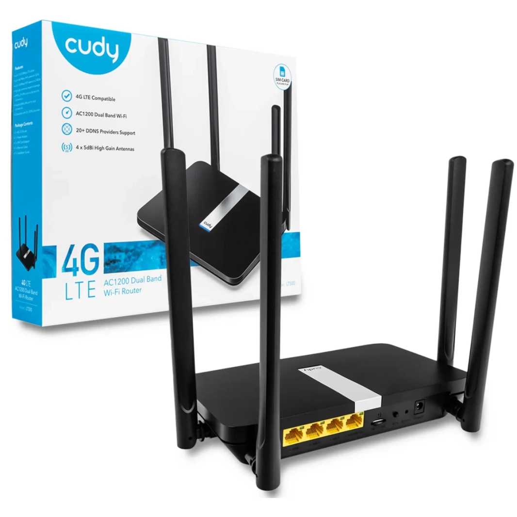 جهاز توجيه مودم Cudy LT500 4G LTE AC1200 ثنائي النطاق غير مقفول مع فتحة بطاقة SIM 1200Mbps Mesh WiFi 5dBi هوائيات عالية الكسب