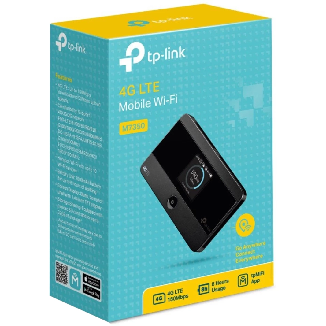 جهاز TP-Link M7350 4G LTE MiFi يدعم فتحة بطاقة SD ونقطة اتصال Wi-Fi محمولة مفتوحة وبطارية تدوم لمدة 8 ساعات