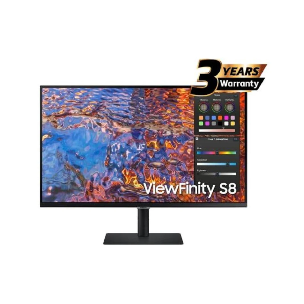 شاشة مسطحة للأعمال مقاس 27 بوصة 4K UHD IPS USB TYPE-C من سامسونج S8 (B800)، 60 هرتز، 5 مللي ثانية، 10 بت، HDR400، إيثرنت، قابلة للتعديل، شاشة بدون إطار مع DCI-P3 98% Pro Color