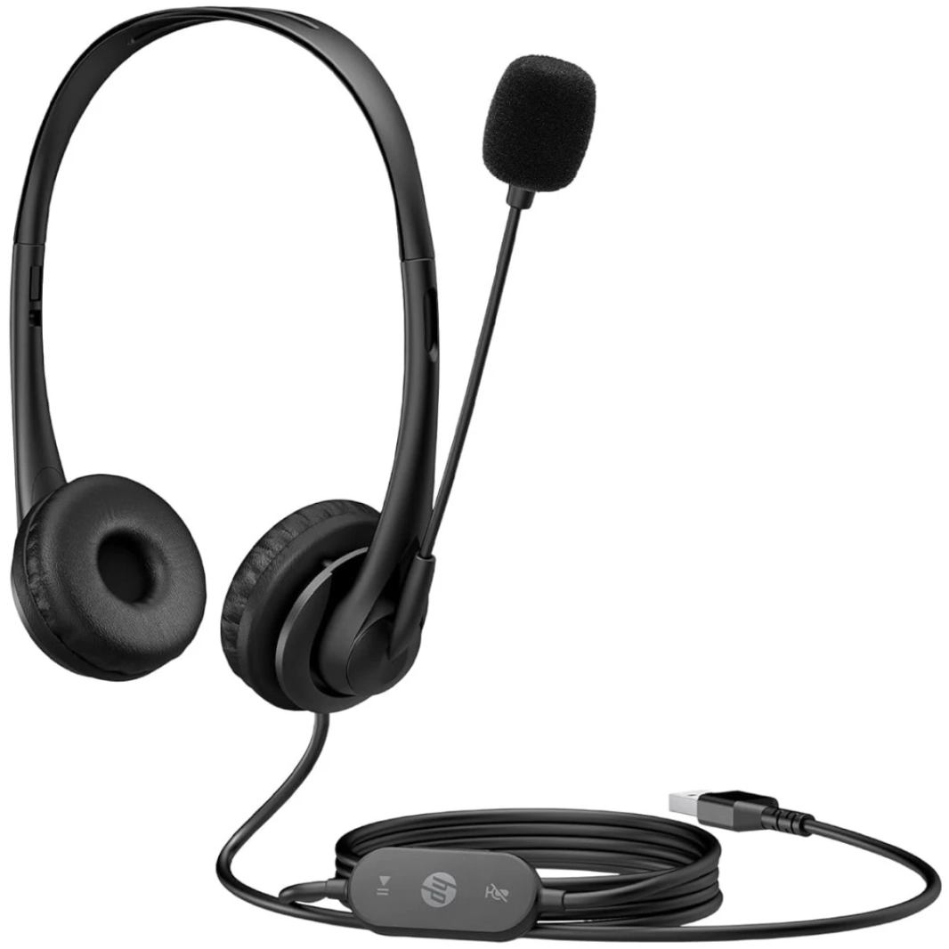 HP Stereo USB G2 Noise-Cancelling Mic with Vegan Leather Earcups, Flexible 3.5Mm Audio Jack, Laptop/Pc/Office/Home Use, in-Line Volume Control
