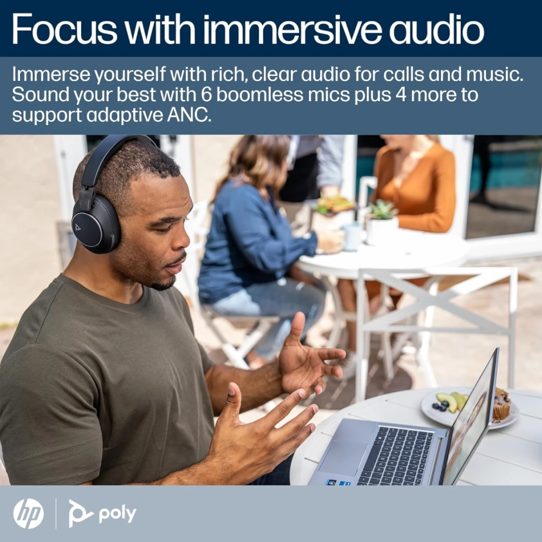Poly Voyager Surround 80 UC Bluetooth Headset Noise-Canceling Mics for Clear Calls Adaptive ANC Works w/ iPhone, Android, PC/Mac, Zoom, Microsoft Teams (Certified)