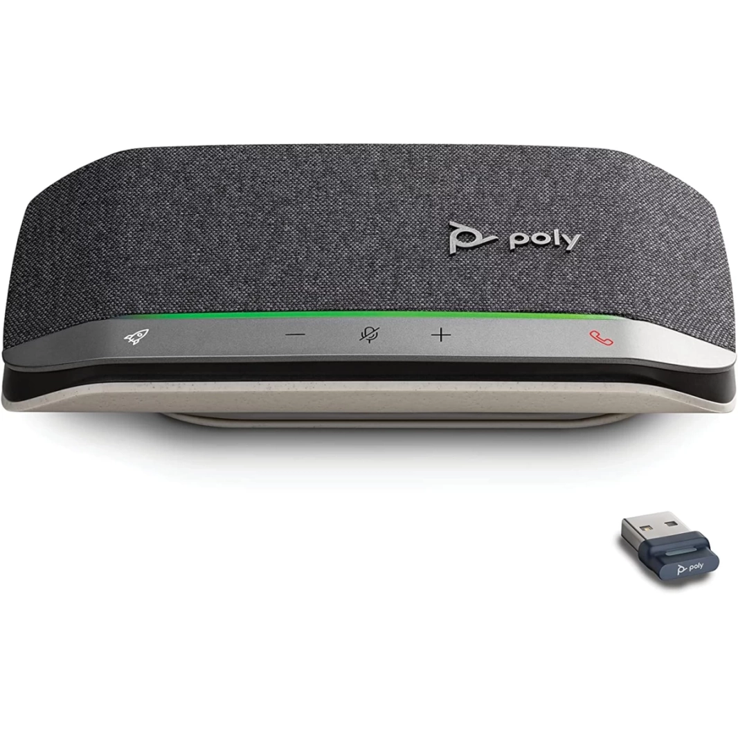 مكبر صوت ذكي محمول من Poly Sync 20+ مزود بمحول USB-A Bluetooth للاتصال لاسلكيًا بجهاز الكمبيوتر الشخصي/Mac/الهاتف المحمول يعمل مع Teams وZoom