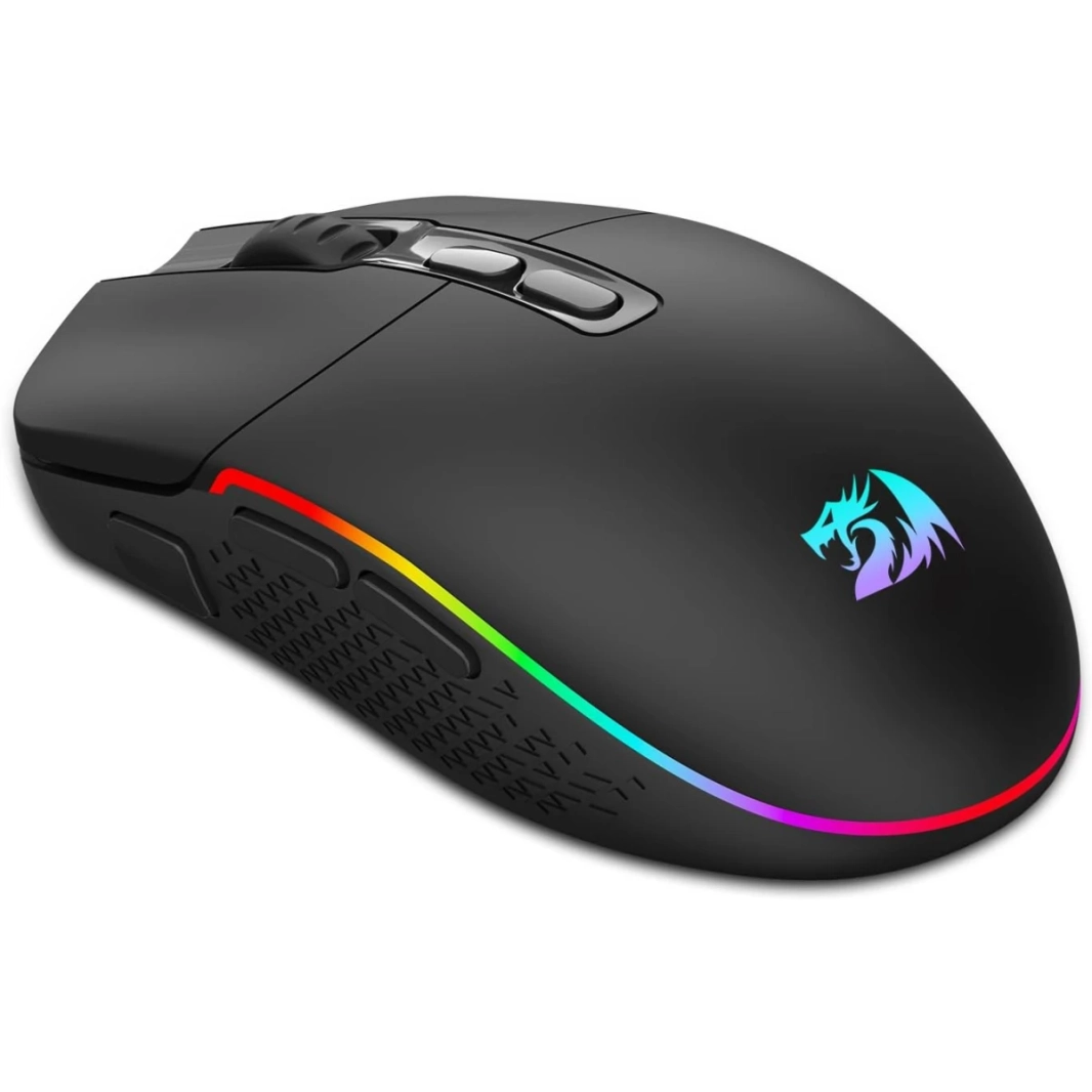 ماوس الألعاب اللاسلكي البصري Redragon M719 Pro، 8 أزرار قابلة للبرمجة، إضاءة خلفية RGB، 10000 نقطة في البوصة، فأرة ألعاب كمبيوتر مريحة مع زر إطلاق النار - أسود
