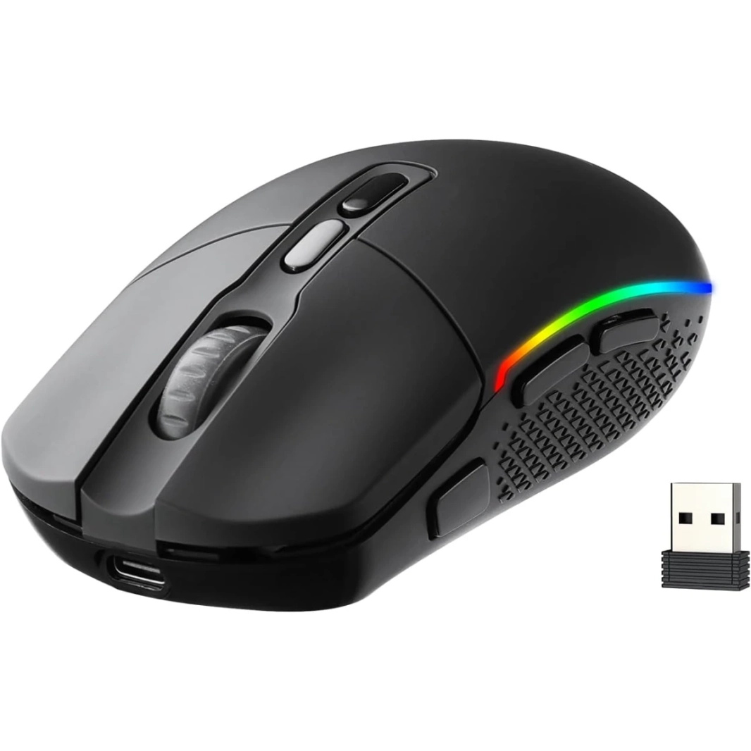 ماوس الألعاب اللاسلكي البصري Redragon M719 Pro، 8 أزرار قابلة للبرمجة، إضاءة خلفية RGB، 10000 نقطة في البوصة، فأرة ألعاب كمبيوتر مريحة مع زر إطلاق النار - أسود