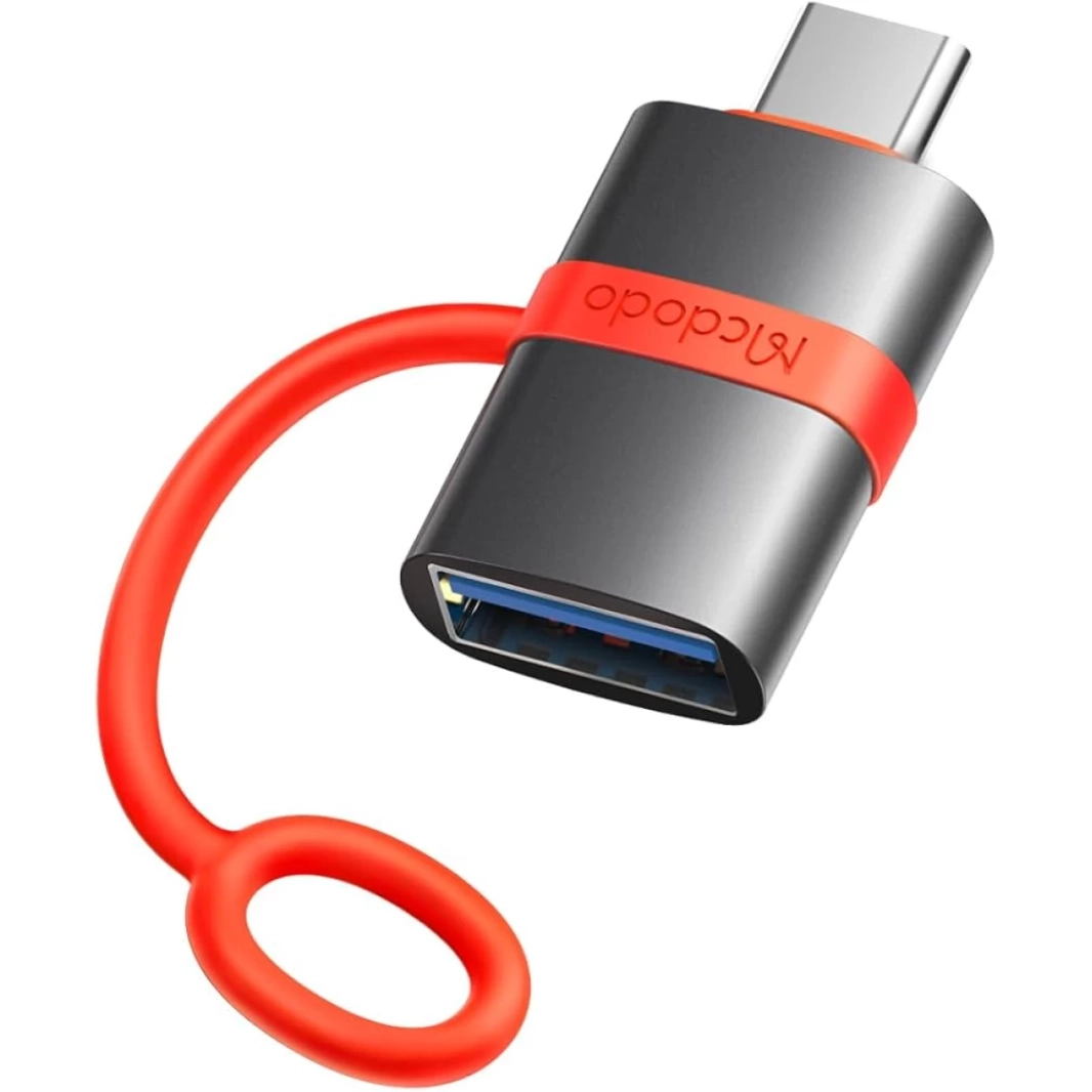 محول Mcdodo OT-3810 USB إلى A 3.0 إلى USB-C بسرعة نقل بيانات عالية 5 جيجابت في الثانية متوافق مع OTG بتصميم حزام خارجي من السيليكون من سبائك الألومنيوم