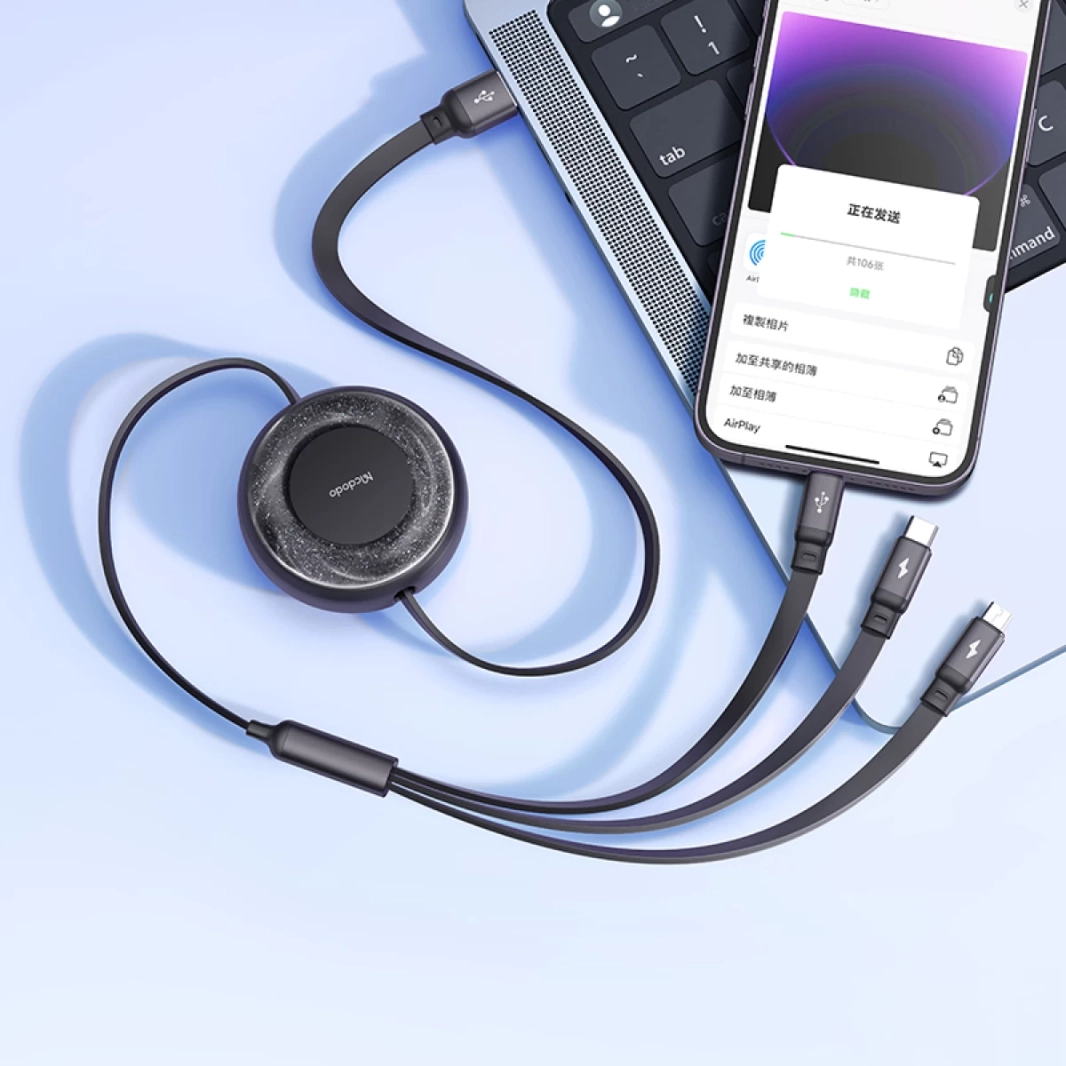 كابل شحن Mcdodo CA-3570 3 في 1 بطول 1.2 متر USB-A/USB-C - Lightning - (أسود)