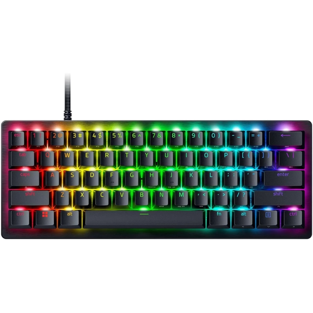 مفاتيح بصرية تناظرية للألعاب الإلكترونية Razer Huntsman V3 Pro Mini 60% مع تشغيل سريع وتعديلات مدمجة ومفاتيح Mod ثنائية الأغراض وأغطية مفاتيح PBT - أسود
