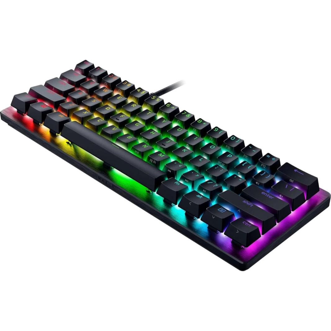 مفاتيح بصرية تناظرية للألعاب الإلكترونية Razer Huntsman V3 Pro Mini 60% مع تشغيل سريع وتعديلات مدمجة ومفاتيح Mod ثنائية الأغراض وأغطية مفاتيح PBT - أسود