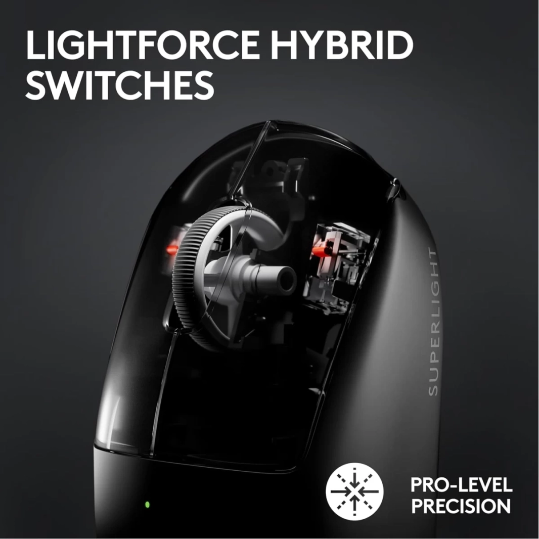 Logitech G PRO X SUPERLIGHT 2 LIGHTSPEED Wireless 4K Polling مفاتيح LIGHTFORCE Hybrid خفيفة الوزن ومستشعر HERO 2 بدقة 32000 نقطة في البوصة وشحن USB-C، للكمبيوتر الشخصي وماك - أبيض
