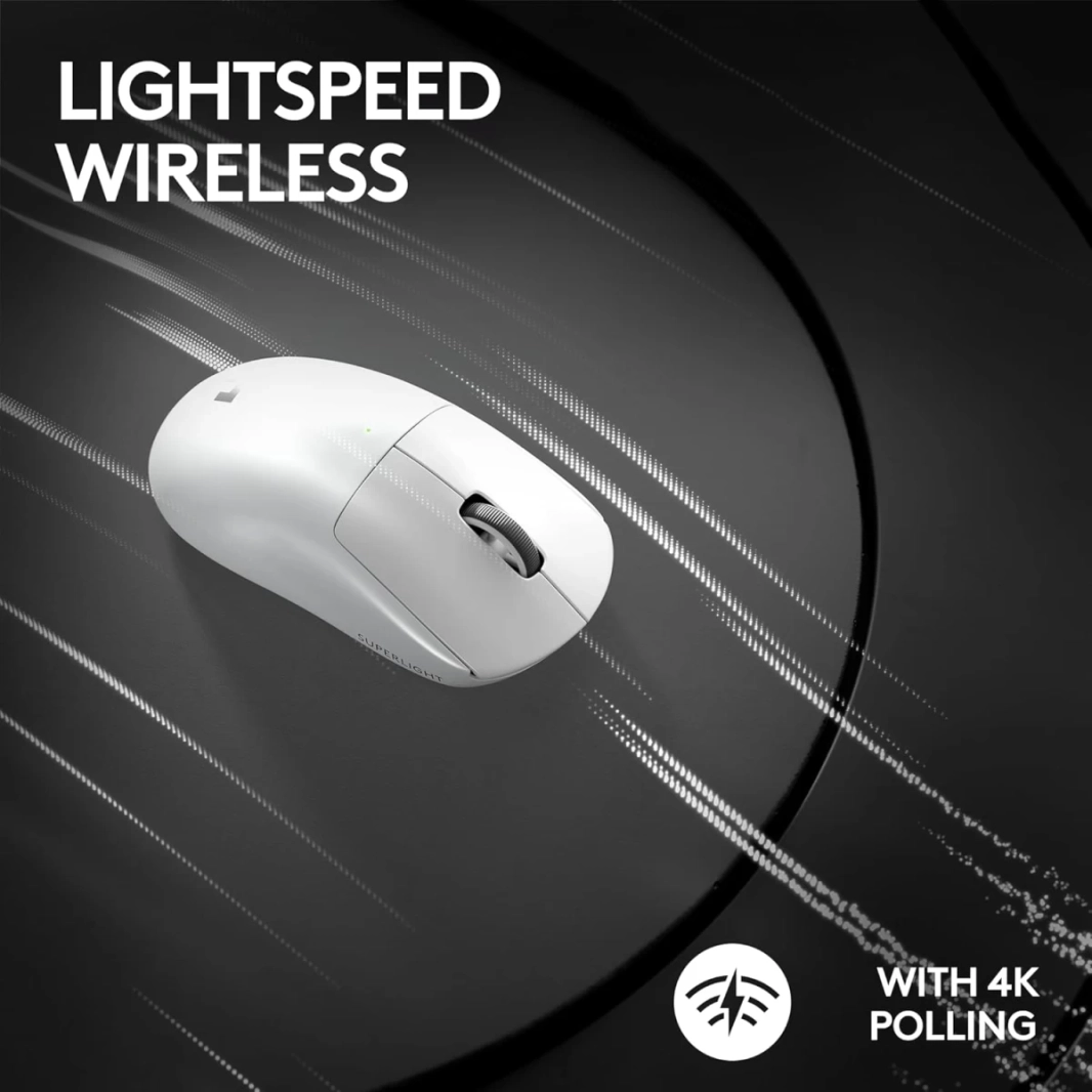 Logitech G PRO X SUPERLIGHT 2 LIGHTSPEED Wireless 4K Polling مفاتيح LIGHTFORCE Hybrid خفيفة الوزن ومستشعر HERO 2 بدقة 32000 نقطة في البوصة وشحن USB-C، للكمبيوتر الشخصي وماك - أبيض