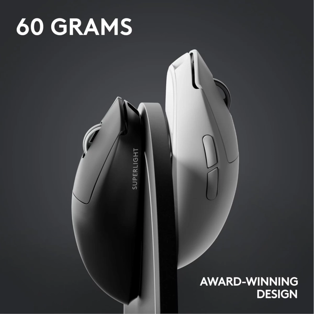 Logitech G PRO X SUPERLIGHT 2 LIGHTSPEED Wireless 4K Polling مفاتيح LIGHTFORCE Hybrid خفيفة الوزن ومستشعر HERO 2 بدقة 32000 نقطة في البوصة وشحن USB-C، للكمبيوتر الشخصي وماك - أبيض