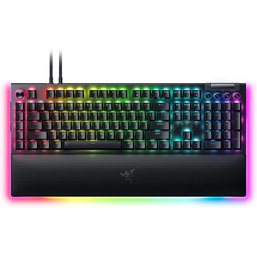 Razer BlackWidow V4 Pro Wired Mechanical Tactile & Clicky ABS Command Dial Programmable Macros Chroma RGB w/ Wrist Rest - Green Switches