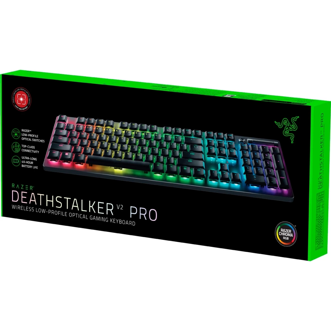 مفاتيح Razer DeathStalker V2 Pro اللاسلكية والبلوتوث ذات التصميم المنخفض والمفاتيح البصرية ذات السرعة الفائقة 50 ساعة والمطلية للغاية - أحمر خطي