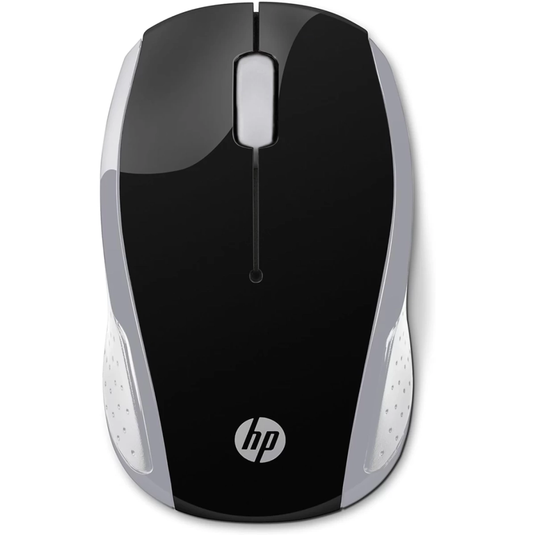 ماوس لاسلكي HP 200 USB مع مستشعر بصري بدقة 1000 نقطة في البوصة وسرعة اتصال 2.4 جيجاهرتز وتصميم مناسب للاستخدام باليدين - فضي
