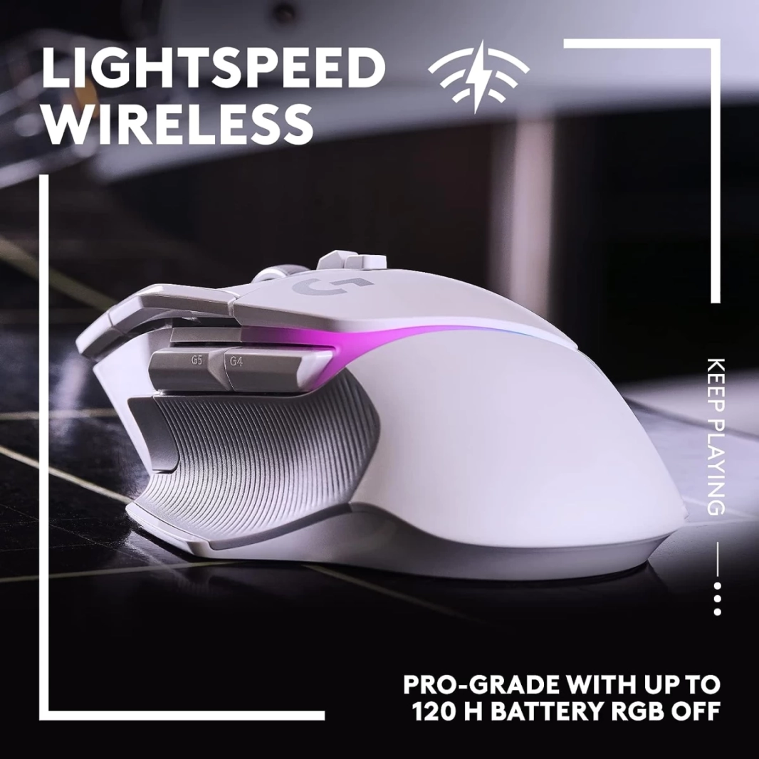 ماوس ضوئي لاسلكي Logitech G502 X PLUS HERO 25K Sensor LIGHTSPEED مع مفاتيح LIGHTFORCE Hybrid LIGHTSYNC RGB للكمبيوتر الشخصي - macOS/Windows - أبيض