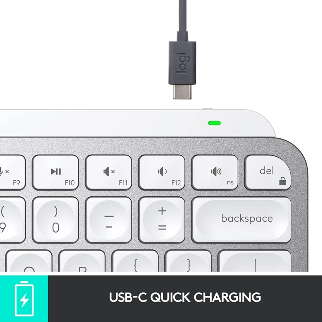 لوحة مفاتيح Logitech MX Keys MINI المضيئة اللاسلكية وتقنية البلوتوث USB C ذات الإضاءة الخلفية لأجهزة MAC باللون الرمادي
