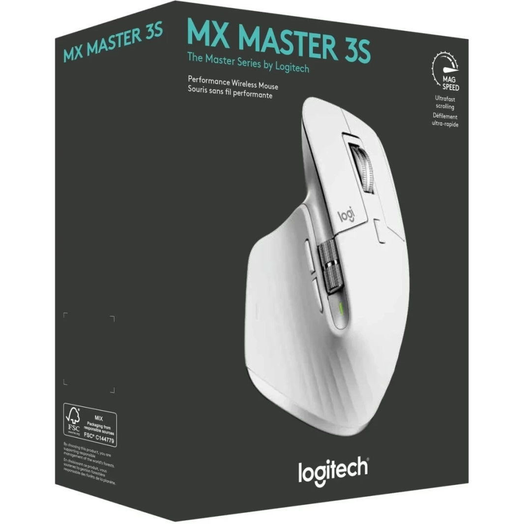 Logitech MX Master 3S Wireless Performance Mouse w/ Ultra-fast Scrolling Ergo 8K DPI Track on Glass Quiet Clicks USB-C - Pale Grey