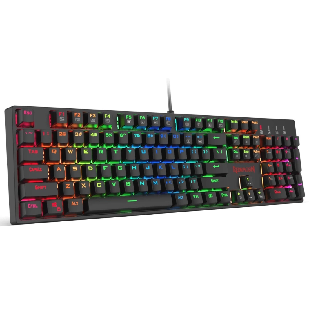 لوحة مفاتيح الألعاب الميكانيكية Redragon K582 SURARA RGB LED ذات الإضاءة الخلفية مع 104 مفاتيح - مفاتيح خطية وهادئة باللون الأحمر