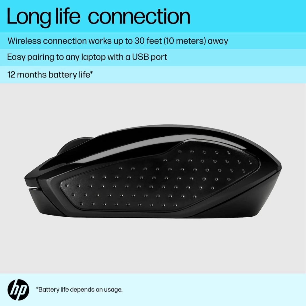 HP 200 USB Wireless Mouse with 1000 DPI Optical Sensor 2.4 GHz Wireless Cconnectivity Ambidextrous Design - Black