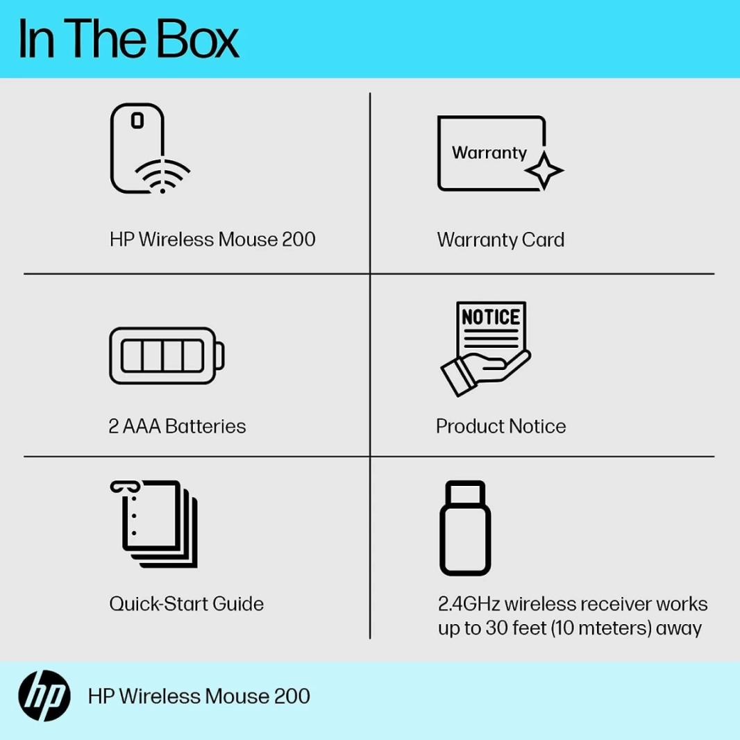 HP 200 USB Wireless Mouse with 1000 DPI Optical Sensor 2.4 GHz Wireless Cconnectivity Ambidextrous Design - Black