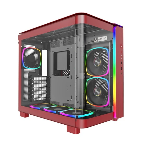 صندوق ألعاب Montech ثنائي الغرفة Mid-Tower – لون أحمر – KING 95 PRO RED