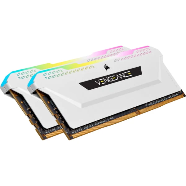 مجموعة ذاكرة الوصول العشوائي CORSAIR VENGEANCE RGB PRO SL DDR4 – بيضاء – 16 جيجابايت (2x8 جيجابايت) – 3600 ميجا هرتز – C18 – CMH16GX4M2D3600C18W