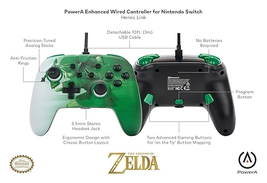 وحدة تحكم سلكية محسّنة من PowerA لجهاز Nintendo Switch - Heroic Link