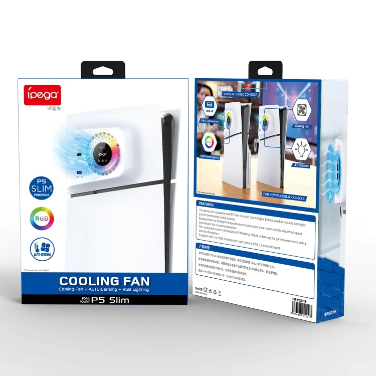 غطاء تبريد بمروحة للتحكم في درجة حرارة جهاز PS5 Slim من iPega + موزع USB مع أضواء RGB