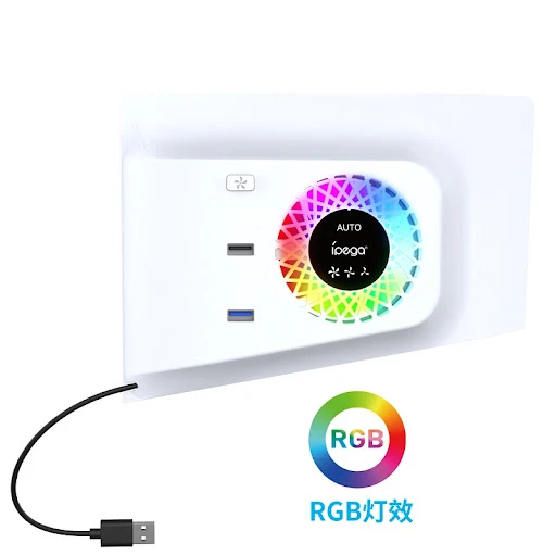 غطاء تبريد بمروحة للتحكم في درجة حرارة جهاز PS5 Slim من iPega + موزع USB مع أضواء RGB