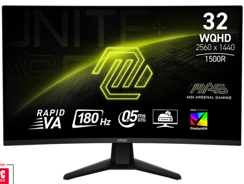 شاشة ألعاب MSI MAG 32CQ6F Curve 1500R مقاس 31.5 بوصة بدقة 2K (WQHD) ومعدل تحديث 180 هرتز HDR