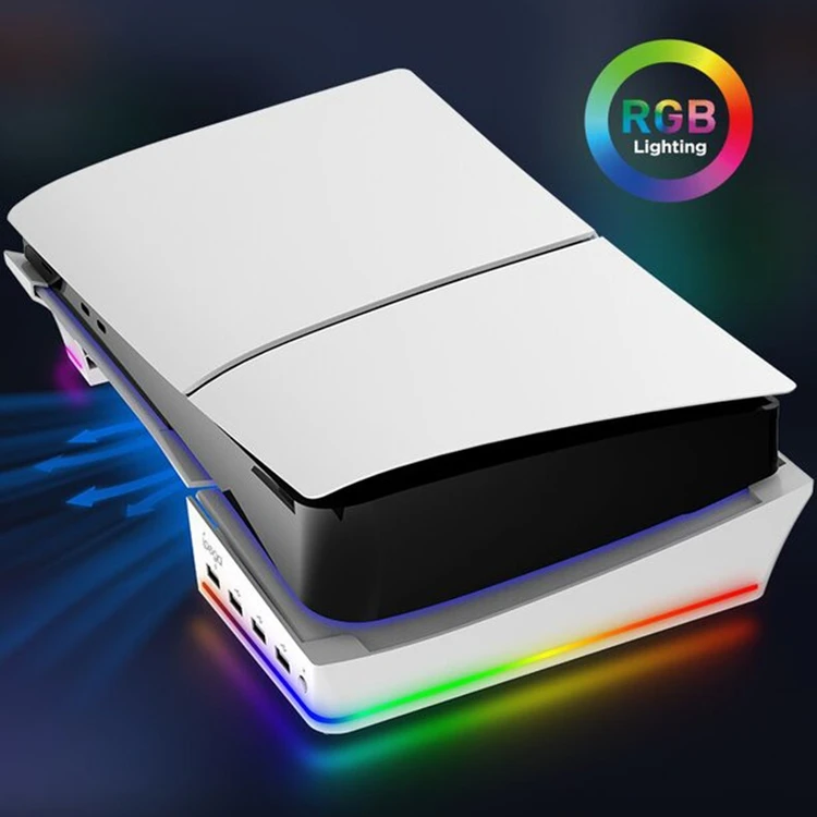 حامل iPega لجهاز PlayStation 5 Slim المحمول المسطح مع 4 منافذ USB وإضاءة RGB لجهاز PS5 Slim