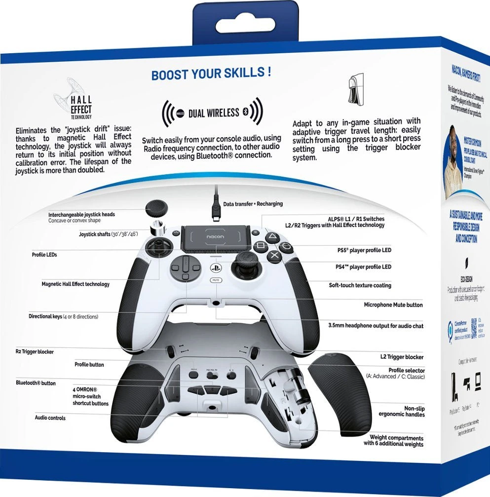 ناكون - وحدة تحكم لاسلكية Revolution 5 Pro لـ PS5 و PS4 و PC - بيضاء