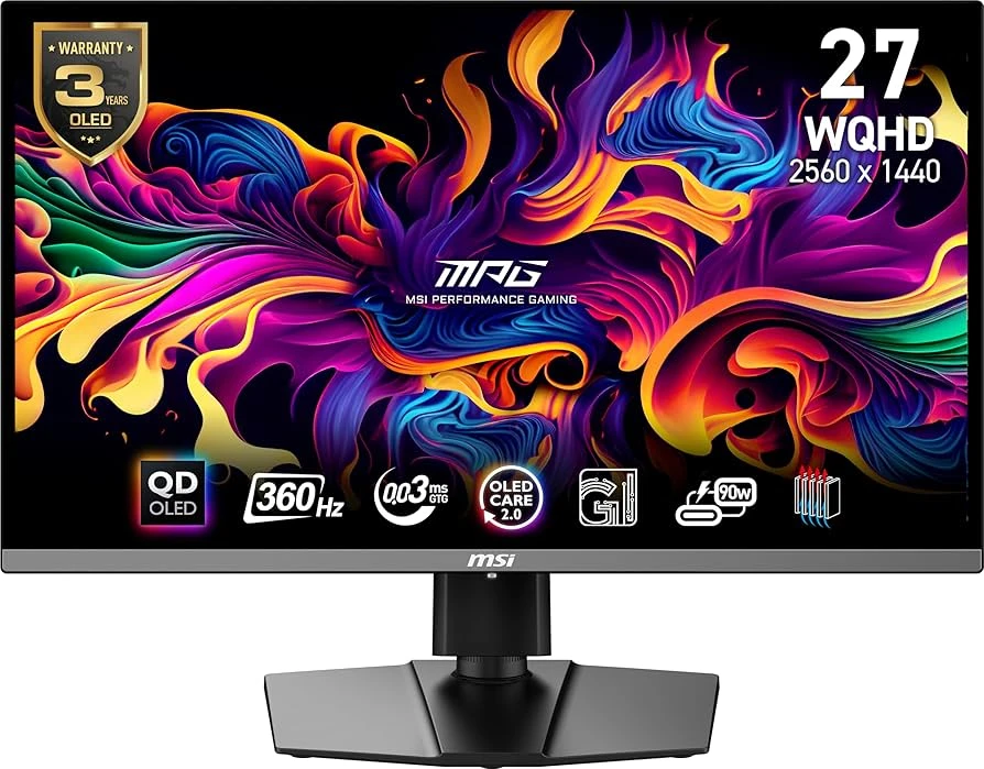شاشة ألعاب MSI MPG 271QRX QD-OLED، 27 بوصة، OLED 360Hz، (WQHD)، 0.03 مللي ثانية HDR