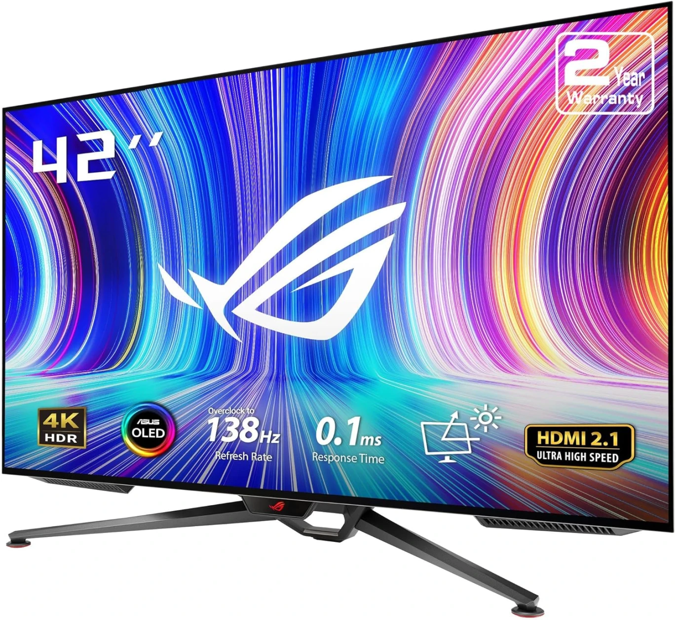 شاشة الألعاب ASUS ROG Swift OLED PG42UQ مقاس 42 بوصة بدقة 4K، ومعدل تحديث 138 هرتز، ووقت استجابة 0.1 مللي ثانية، وتقنية G-SYNC