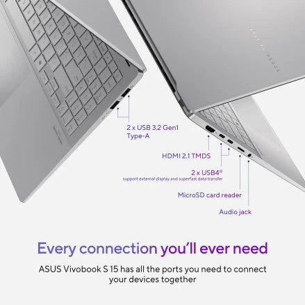 ASUS Vivobook S 15 OLED (S5507QA-MA001W) | Snapdragon® X Elite X1E 78 100 ، Qualcomm® AI Engine 32GB DDR5X ، كمبيوتر محمول مقاس 15.6 بوصة بدقة 3K 120 هرتز