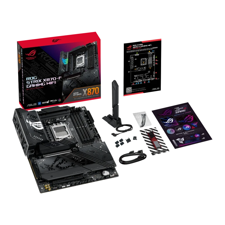 لوحة أم ASUS ROG Strix X870-F Gaming WiFi AM5 ATX، شريحة AMD X870، 4x DDR5