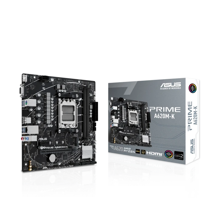 لوحة أم ASUS PRIME A620M-K mATX، مقبس AMD AM5، شريحة AMD A620، 2x DIMM DDR5
