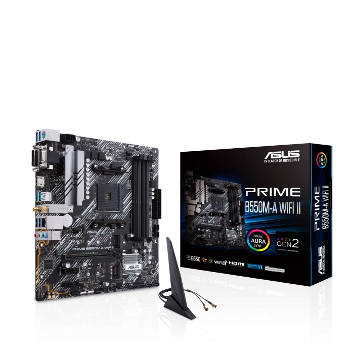 لوحة أم ASUS PRIME B550M-A WIFI II mATX، شريحة AMD B550، 4x DIMM DDR4