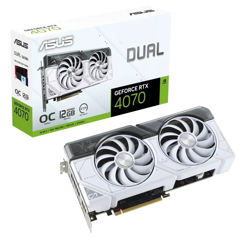 بطاقة رسوميات ASUS Dual GeForce RTX 4070 OC Edition، 12 جيجابايت GDDR6X 192 بت - أبيض